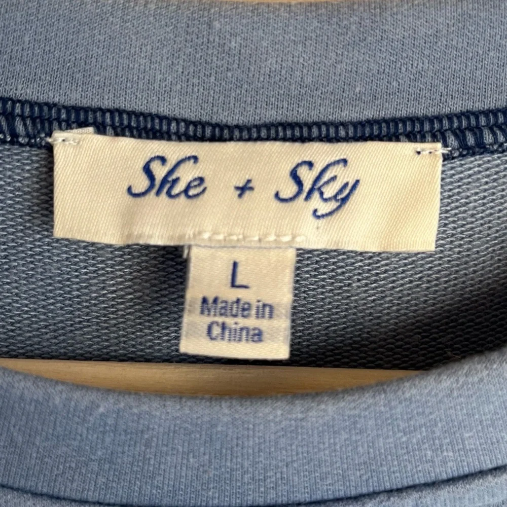 She + Sky Blue and White Long Sleeve Crewneck Top - Picture 3 of 5
